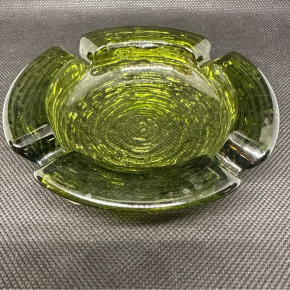 Vtg MCM Anchor Hocking Ashtray Soreno Avocado Green Ripple Glass Bird Nest 4.25” - Picture 3 of 7